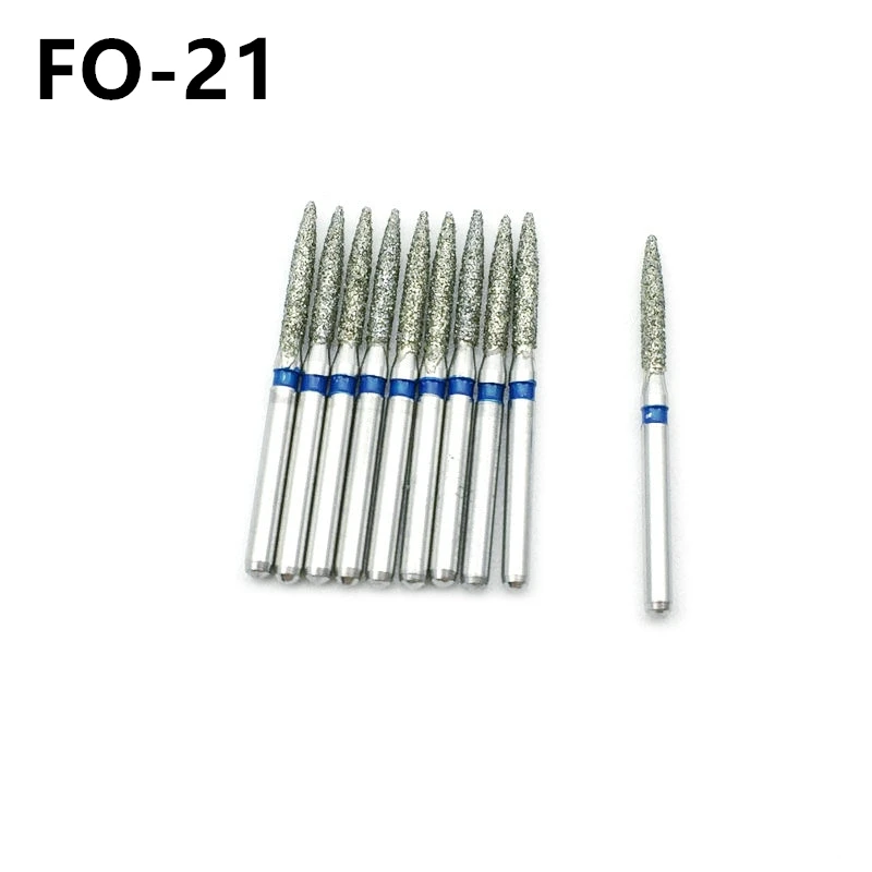 10pcs Dental Diamond FG High Speed Burs for Polishing Smoothing Bur FO-21 10pcs composite resin ceramic natural tooth polishing burs low speed dental grinding silicone polisher drill bits set cup shape