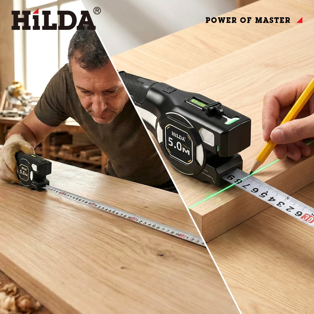 HILDA 2-in-1 Digitales Laser-Maßband Kreuzlinienlaser-Projektor mit Auto-Lock-Funktion Maßband Messwerkzeug für Heim-DIY – Detail 8