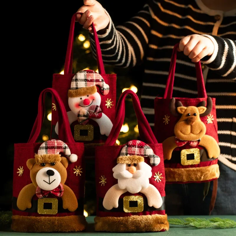 Christmas Tote Bags Snowman Fawn Gift Bags Children Gift Candy Storage Christmas Decorations 2PCS christmas gift bags