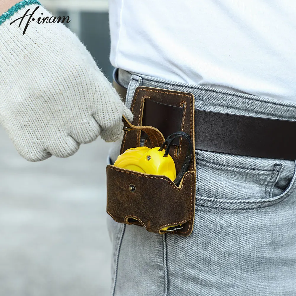 Genuine Leather Large Measure Holder Tool Tapes Holster Pouch Loop Attach to Belt for Carpenters Electricians Storage Kit Holder