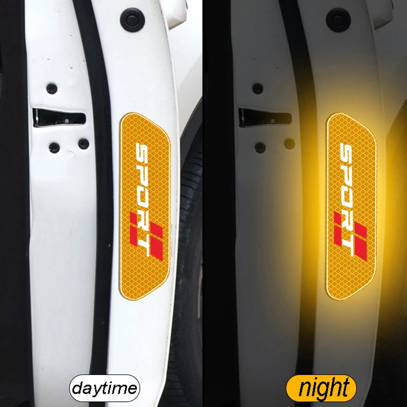 4Pcs JH-스포츠 스타일 자동차 도어 반사 스티커 안전 경고 데칼 자동 충돌 방지 반사 테이프 범용 액세서리