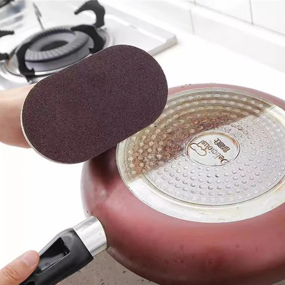 Reusable Emery Magic Sponge - Kitchen Pot Brush with Handle for Easy Cleaning and Decontamination - Washable and Eraser Cleaning 3
