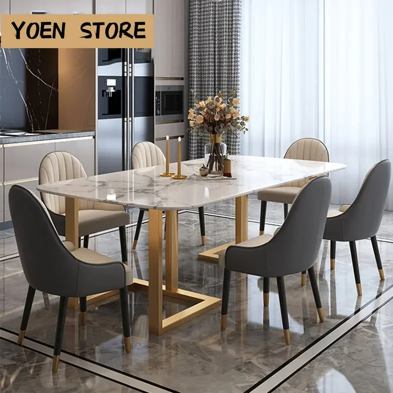 

Northern Europe Dining Table set 6 Modern Chairs Small Apartment Creative Stainless Steel mesa de comedor furniture GY50CZ