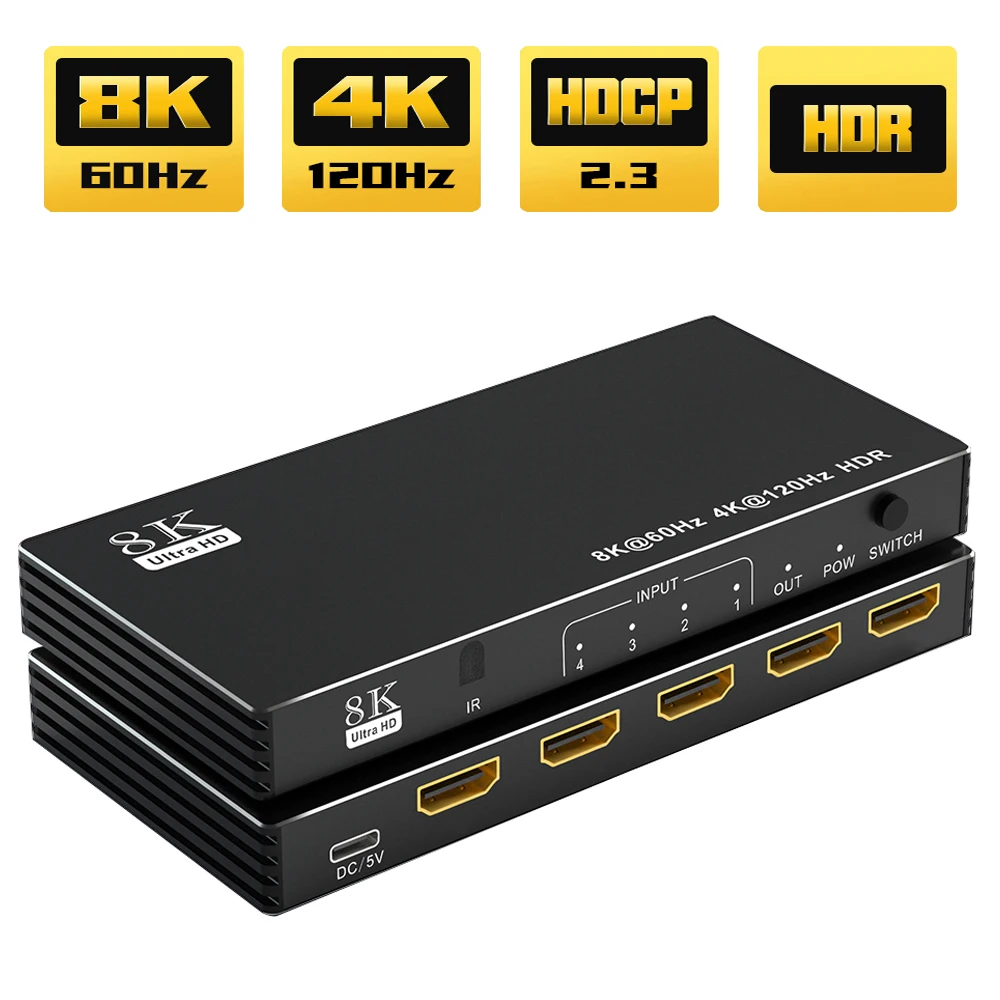 

5 Port HDMI-Compatible 2.1 Switch Splitter 4K 120Hz Splitter Switcher CEC 48gbps HDMI-Compatible 2.1 Switch 8K With Remote Dolby