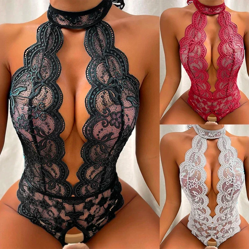 

Sexy Open Bodysuit Underwear For Women Lace Perspective Night Skirt Sex Costumes Erotic Lingerie Corsets bra and panty set