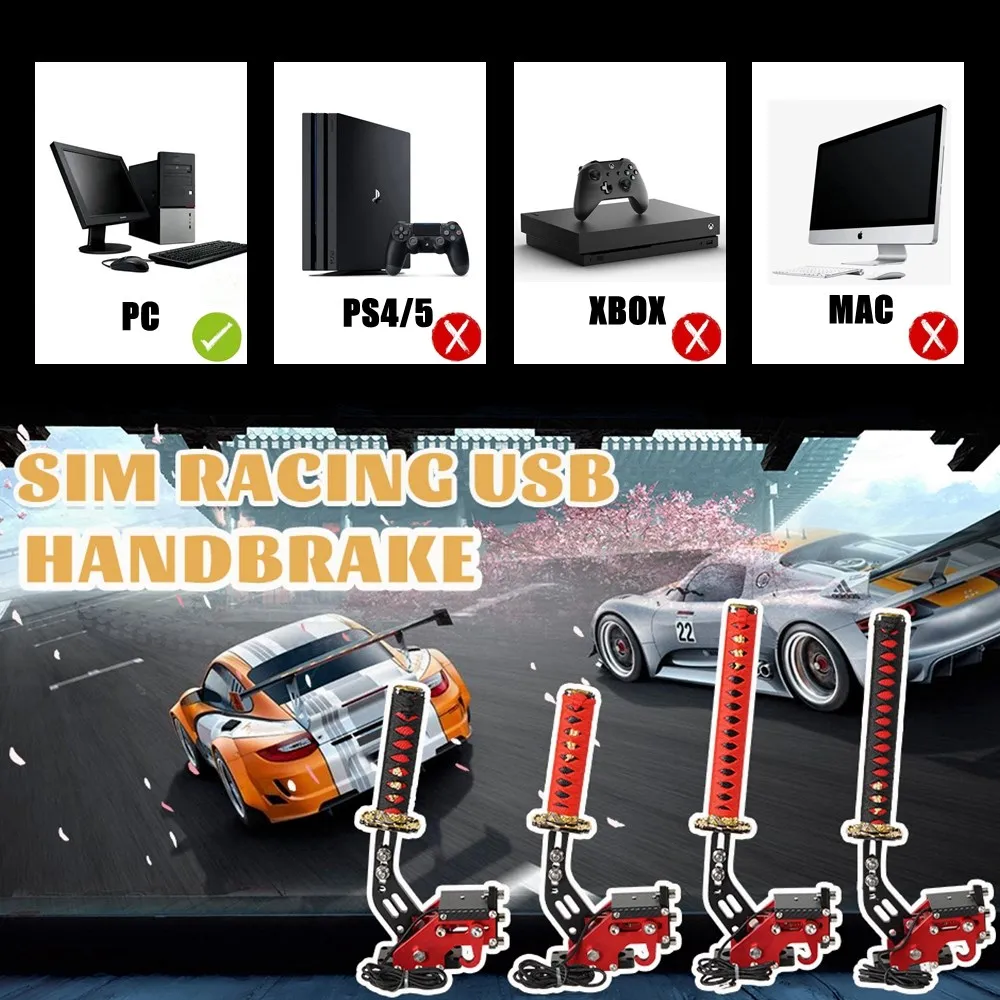 15CM/26CM Katana Handbrake Samurai Sword Handbrake For USB G25/27/29 T300 T500 PC SIM Racing Games Black&Red without Clamp