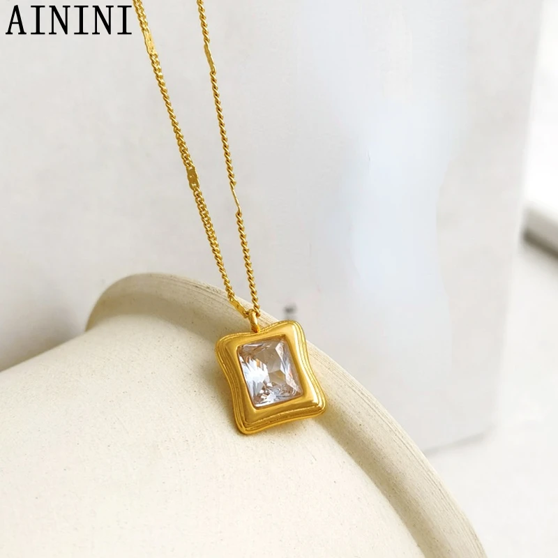 Fashion Jewelry AAA Zircon Pendant Necklace Delicate Design High Quality Metal Brass Golden Chain For Women Gifts | Украшения и