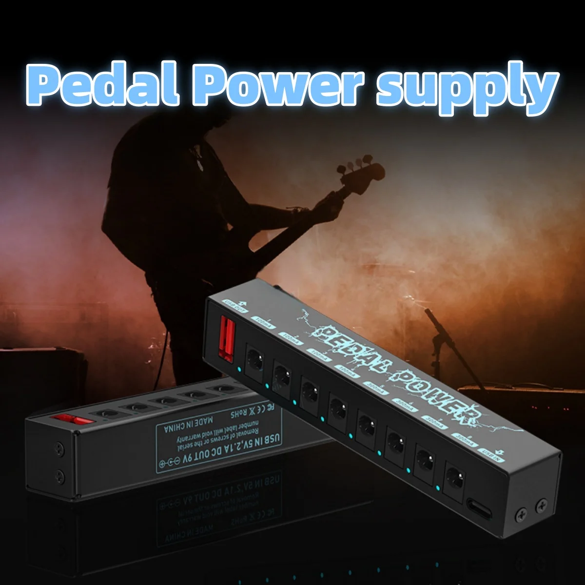 Guitar Pedals Power Supply 5V/2.1A with 8-Channel DC Output and USB Port for 9V Effect Pedals