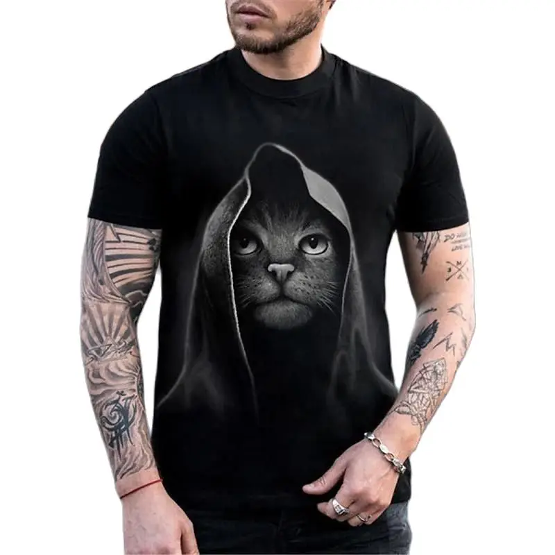 

2023 Cute Cat Animal T Shirt Men 3d Printed Men's Cat T Shirt Crew Neck Short Sleeve Oversized Funny Cat Tops Tee Shirt Homme