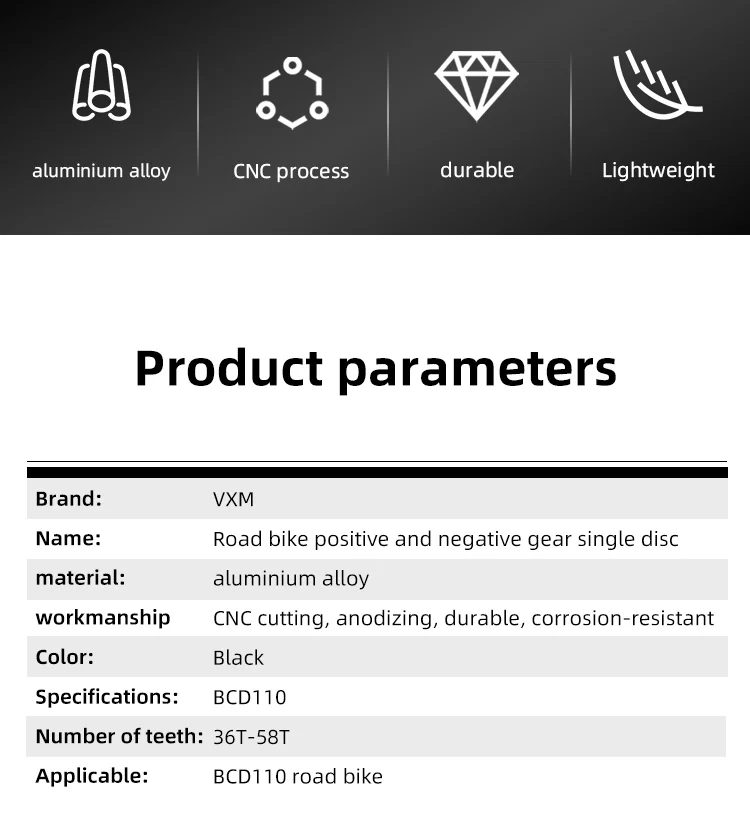 Description Picture 3 of itemVXM Road Bike 110BCD Crank 4 Claw Chainring Narrow Wide Chainwheel 36-52T For R7000 R8000 R9100 R9000 4700 5800 6800 R7100/R8100