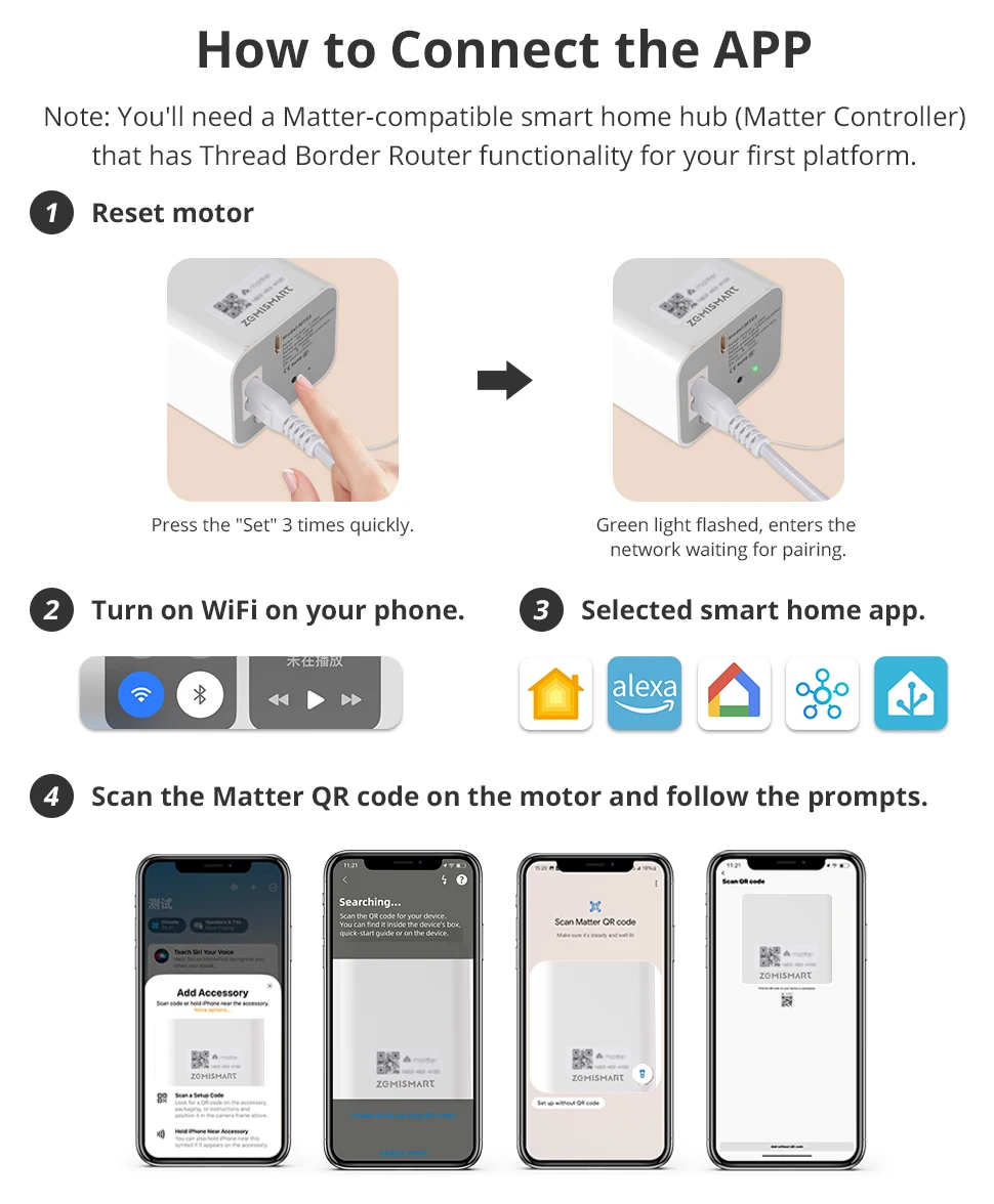 Matter Thread Smart Mini Motor with Splicing Curtain Track Support Homekit Alexa