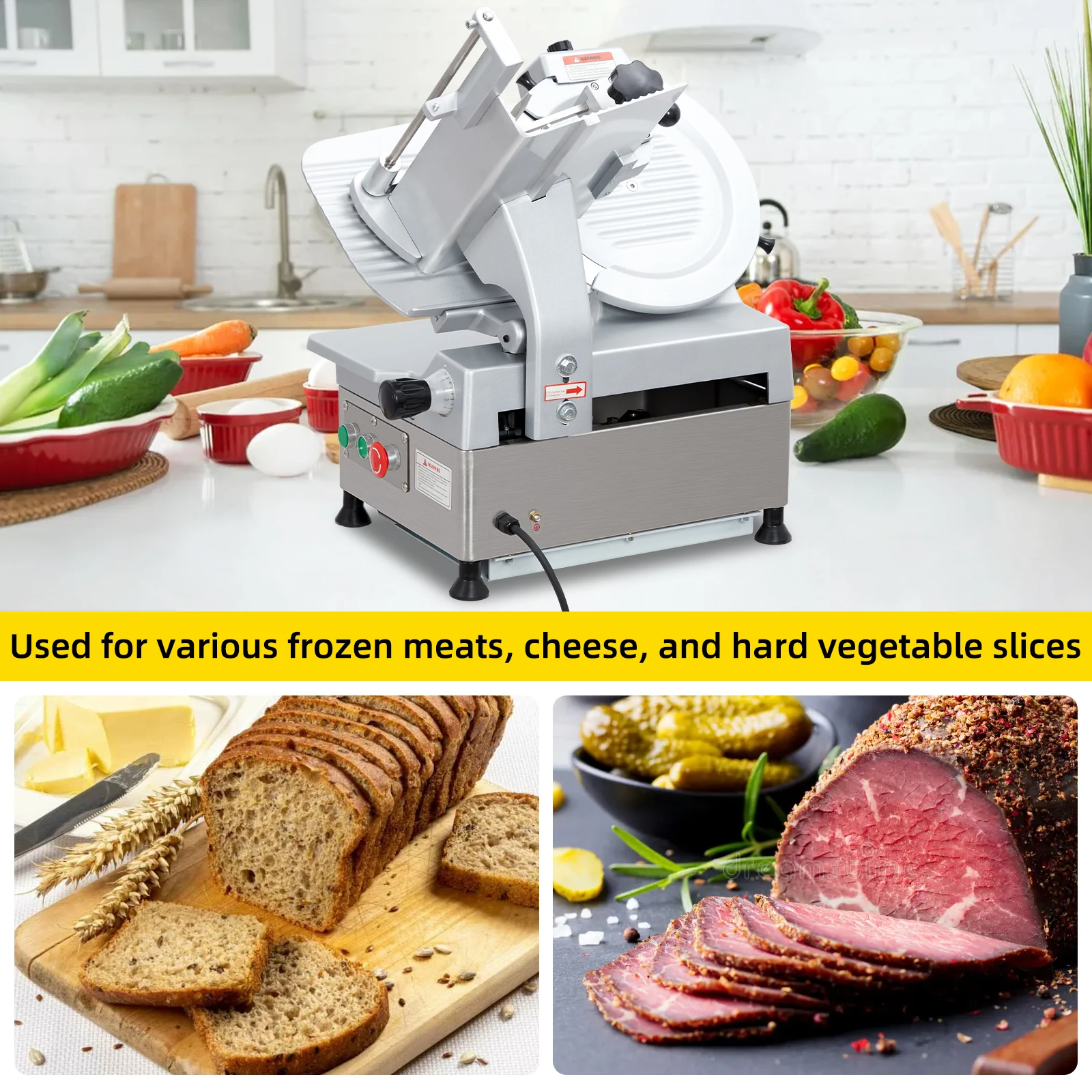 Automatic Meat Slicer, Electric Food Slicer 370W+550W, Stainless Steel, Adjustable Thickness 0-16mm, Home & Commercial Use 6