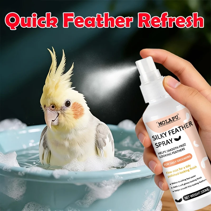 Parrot Feather Care Spray (Suitable for Budgerigars and Cockatiels) - Bathing Spray for Feather Grooming, Makes Feathers Smooth and Shiny, Creates Y-Shaped Feather Effect, Easy to Apply for Daily Grooming, Lightweight and Qui
