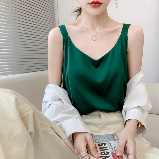 Silk Camisole Ladies Summer Suit Inside V-Neck Satin Bottoming Vest 2025 Thin Loose Sleeveless Sling Silk Tops Small Shirt Trend 2