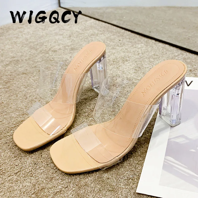 Transparent High Heels Women Square Toe Sandals Summer Shoes Woman Clear High Pumps Wedding Jelly Buty Damskie Heels Slippers 1