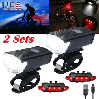 2PCS USB Rechargeable Bike Light Set Front Light with Taillight Easy to Install 3 Modes Bicycle Accessories for the Bicycle 1