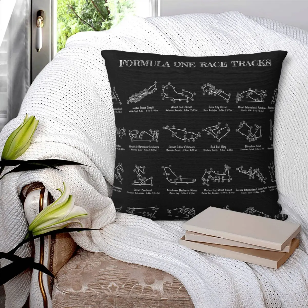 

F1 Race Tracks (White Stencil-No Background) Square Pillowcase Pillow Cover Cushion Decor Comfort Throw Pillow for Home Sofa