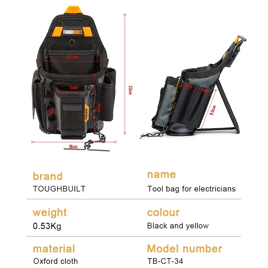 TOUGHBUILT NO.TB-CT-34 Small Electrician Pouch Multi-functional Portable Storage Bag Electrician's Special Tool Bag Toolkit 2