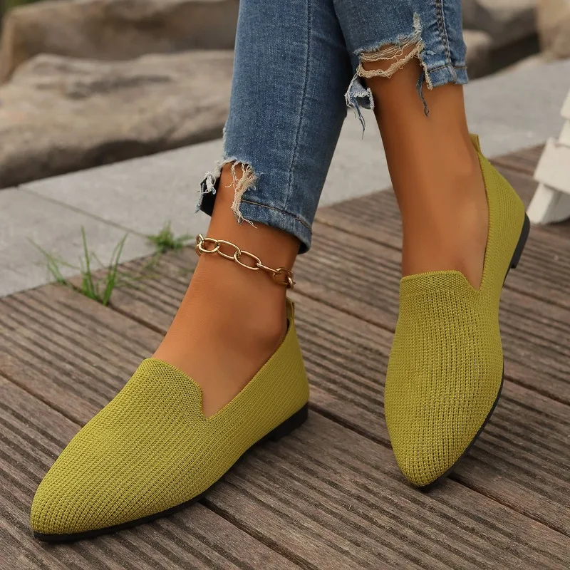 Women's Pointed Toe Flat Shoes Solid Color Knitted Slip on Shoes Casual Breathable Ballet Flats Women Flat Shoes  Loafers Women 2