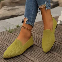Women's Pointed Toe Flat Shoes Solid Color Knitted Slip on Shoes Casual Breathable Ballet Flats Women Flat Shoes  Loafers Women 2