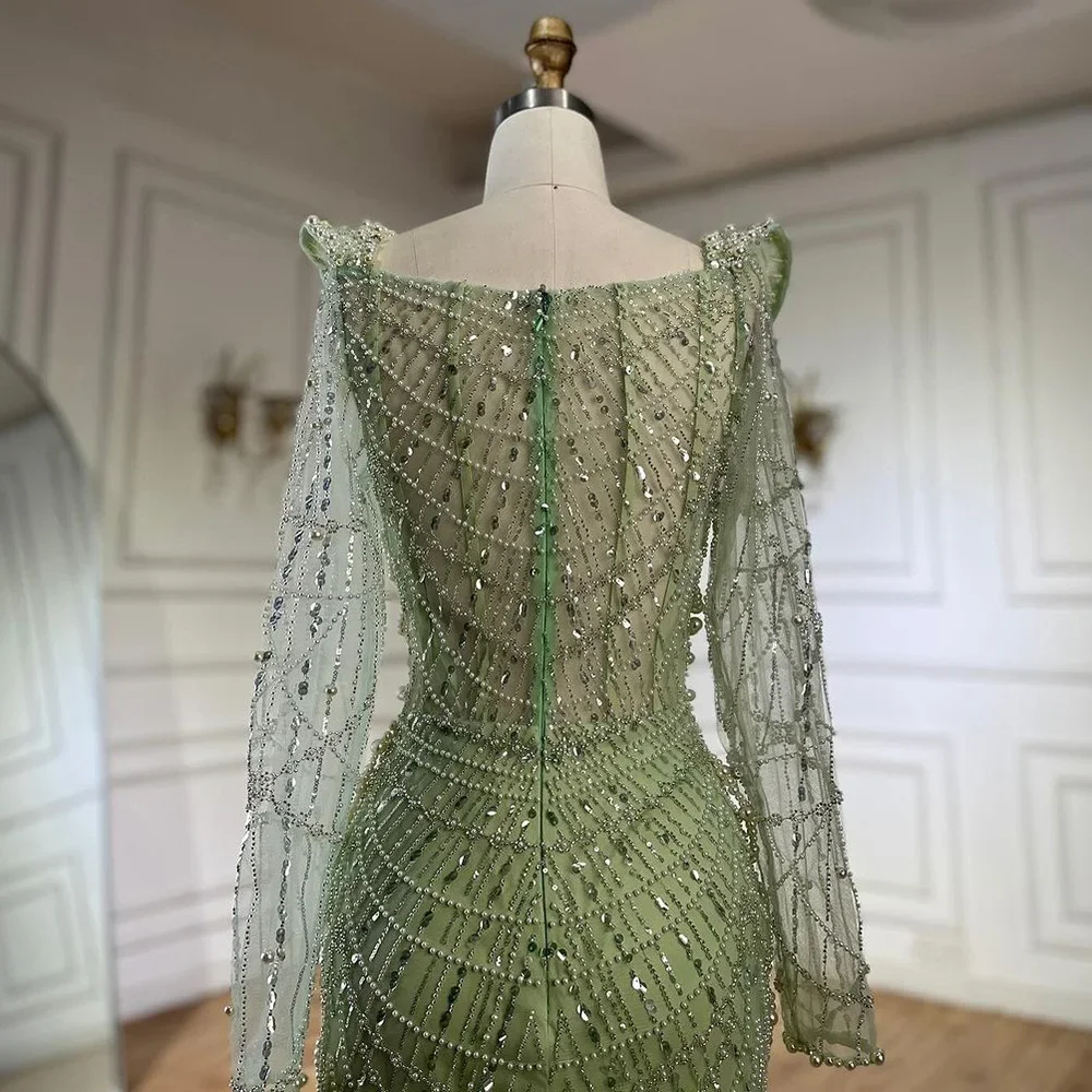 green emerald velvet dress Sage Green Long Lace Deep V Neck Dress With Lace Up Back main image 0