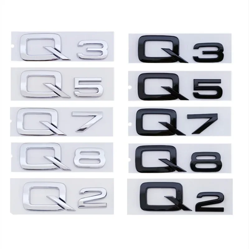 3D ABS 접착제 크롬 블랙 자동차 트렁크 번호 문자 스티커 아우디 Q2 Q3 Q5 Q7 Q8 로고 엠블럼 네임 플레이트 배지 액세서리