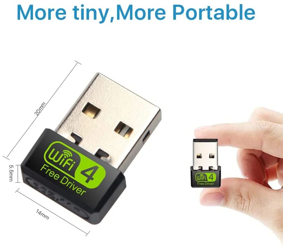 데스크탑 PC 노트북용 미니 사이즈 와이파이 어댑터, USB 와이파이 동글 프리 드라이버, 무선 네트워크 카드, 2.4G 와이파이 리시버