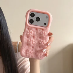 Adorable 3D Cartoon Cat Paw Shockproof Silicone Phone Case - iPhone 15 (Pink)