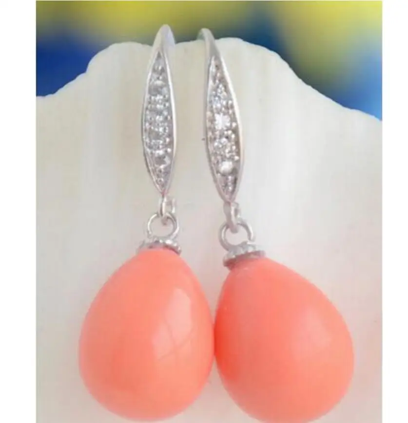 12 * 14Mm Pink Coral Soul South Sea Shell Pearl Balancing Earring