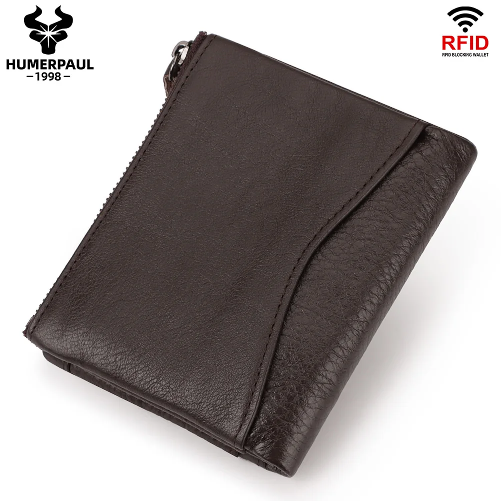 LAREET RFID-Blocking Genuine Leather Men's Wallet with Card Holder and Coin Pocket