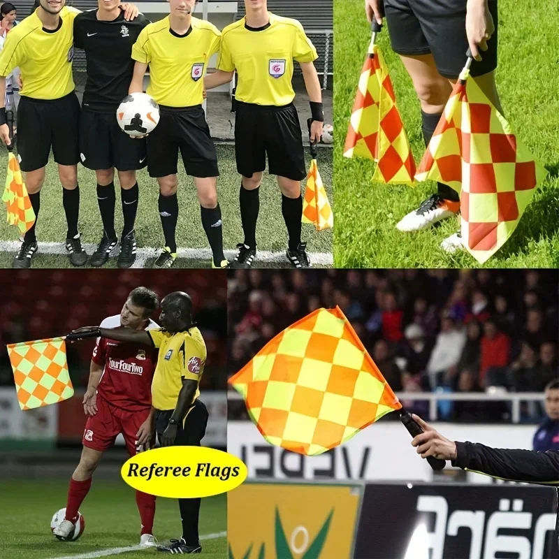 Complete 5pcs Soccer Referee Kit with Red Yellow Cards Metal Whistle Quadrilateral Flags Storage Bag soccer referee cards referee whistles referee flags