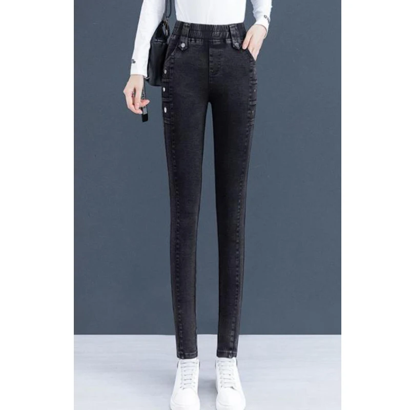 Autumn Winter Women Korean Fashion Plush Warm Slim Stretch Jeans Casual High Waist Skinny Denim Pencil Pants Pantalones De Mujer