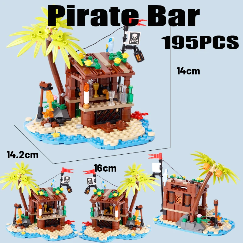 

Строительные блоки серии пиратский бар в средневековом стиле, уличный вид, замок, военные рыцари, еда, рыба, кокосовое дерево, остров, коридор