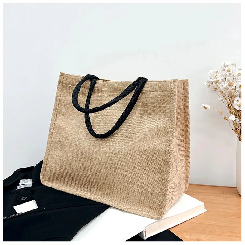 

Vintage Women Shopping Bags Reuseable Linen Tote Shopper Purses Large Capacity Handbags Portable Eco High Capacity Top Handle