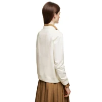 CHCH Women's Hoodie 2024 New Simple Pearl Embroidered Top Women's Beige Loose Long Sleeve Hoodie - Image 3