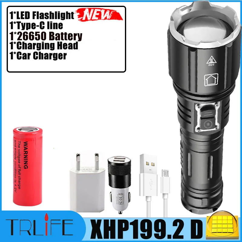 hunting torches 2000000LM Powerful LED Flashlight XHP199.2 Type-C USB Rechargeable Flash Light 5Modes Zoom Torch Tactial Flash Lantern Use 26650 bright star flashlights Flashlights