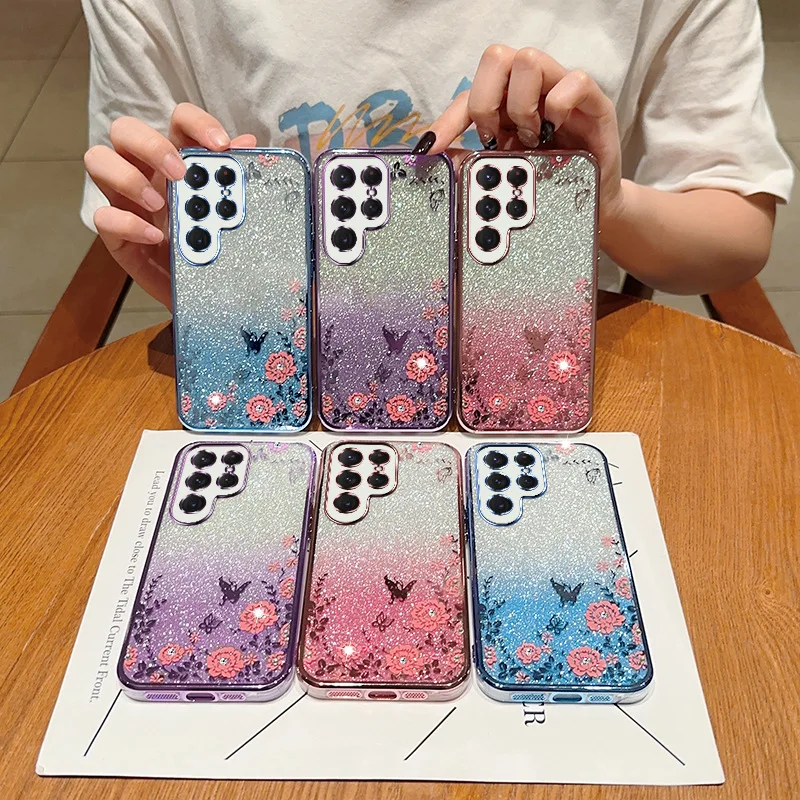 

Gradient Glitter Rhinestone Plating Mobile Phone Case Is Suitable For Samsung S23ultra S22 S21 S20 A70 Series Mobile Phone Case
