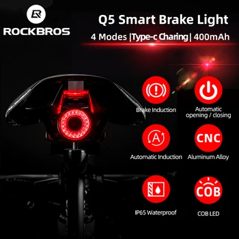 ROCKBROS Bicycle Smart Auto Brake Sensing Light IPx6 Waterproof LED Charging Cycling Taillight Bike Rear Light Accessories Q5 1