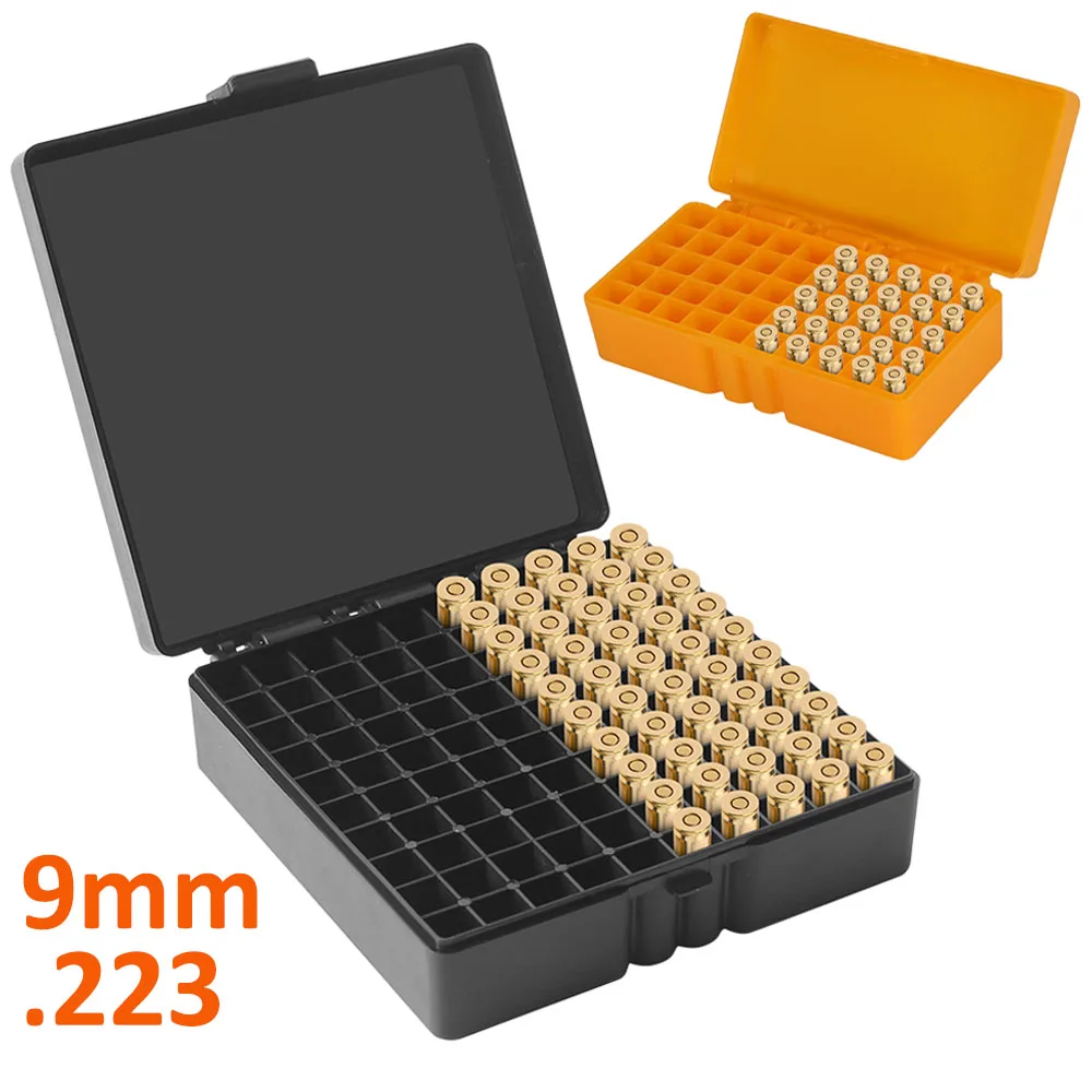 50/100 Rounds Ammo Box 9mm .223 Caliber Flip-Top Ammunition Box for Rifle Pistol Bullet Storage Case Can Bullets Holder
