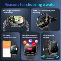 LIGE 2025 montre intelligente militaire robuste et Durable Ip68 étanche 2.01 ''écran HD montre intelligente vocale Bluetooth pour Android IOS 6