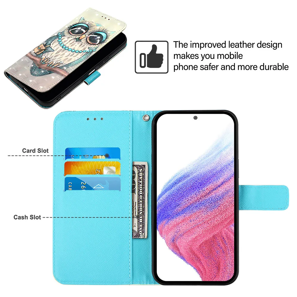 Cute Painted Leather Flip Case with Wallet Stand and Card Holder