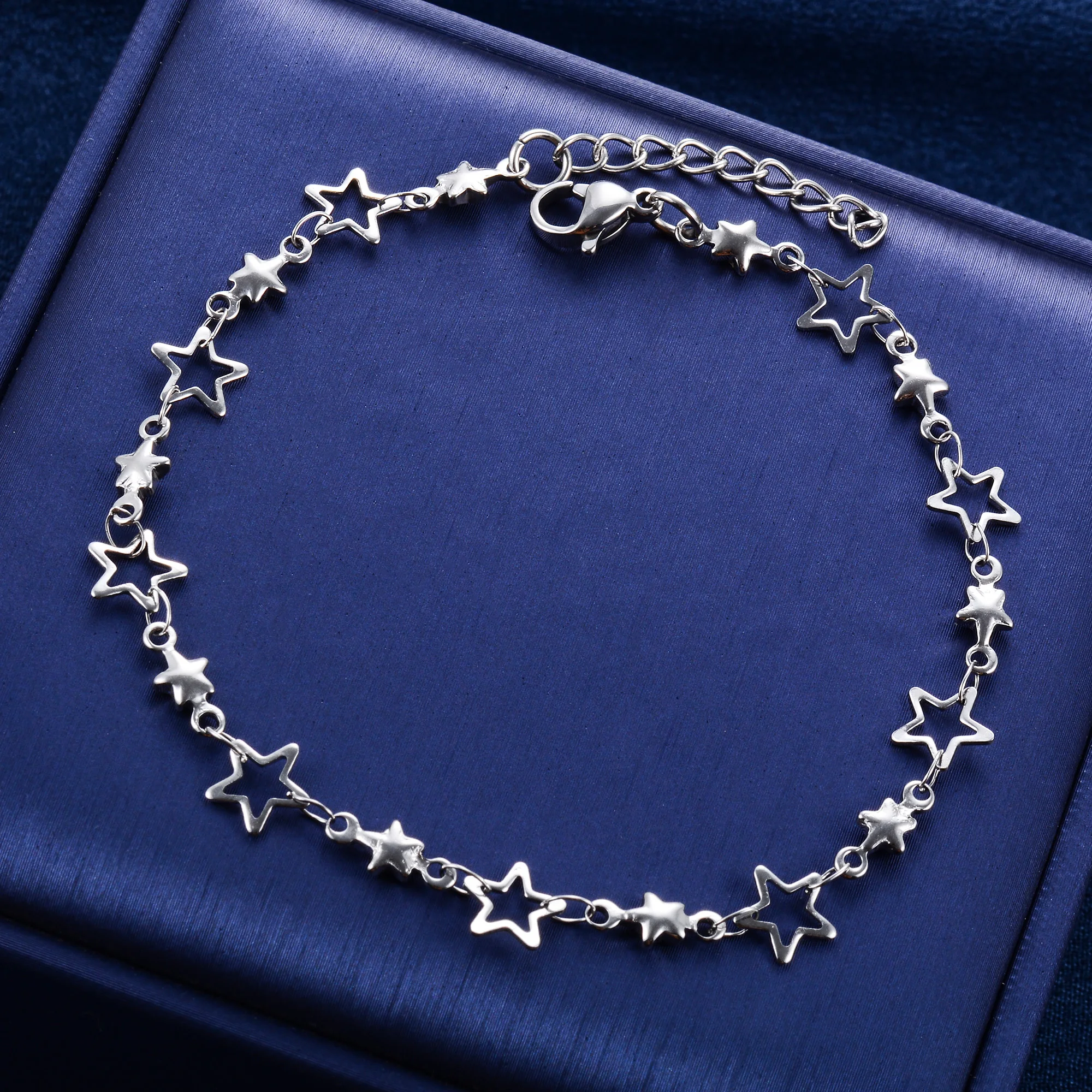 7mm Stainless Steel Star Bracelet Link Hand Chain for Women Girl Handmade Wristband Anklets Metal Jewelry Gift