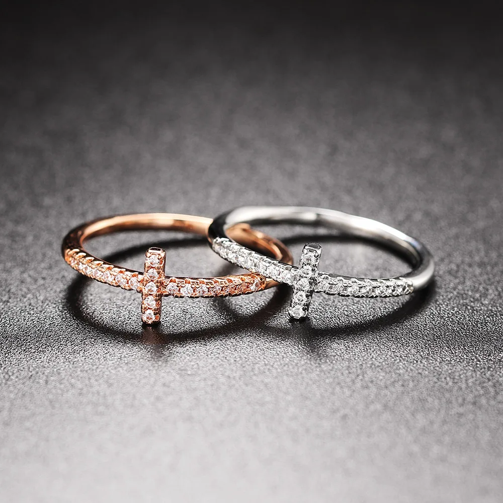 Personality Cross Thin Finger Ring Wedding Rings For Women Korean Fashion Micro Pave Crystal CZ Thumb Ring Jewelry Wedding Accessories Gift R715