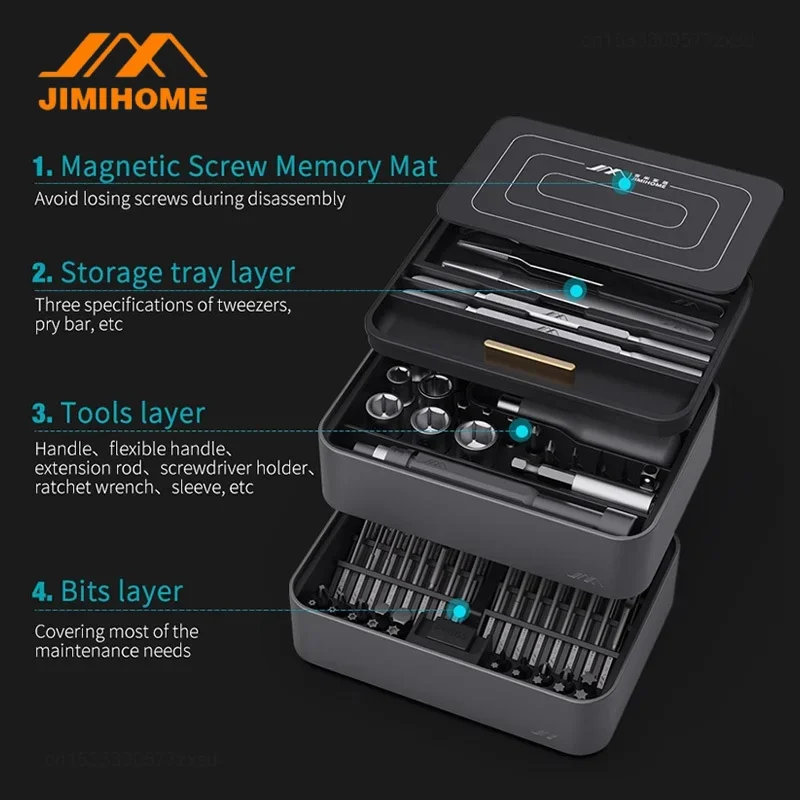 JIMIHOME Screwdriver Set 100 in 1 Magnetic Bits Tweezers Extension