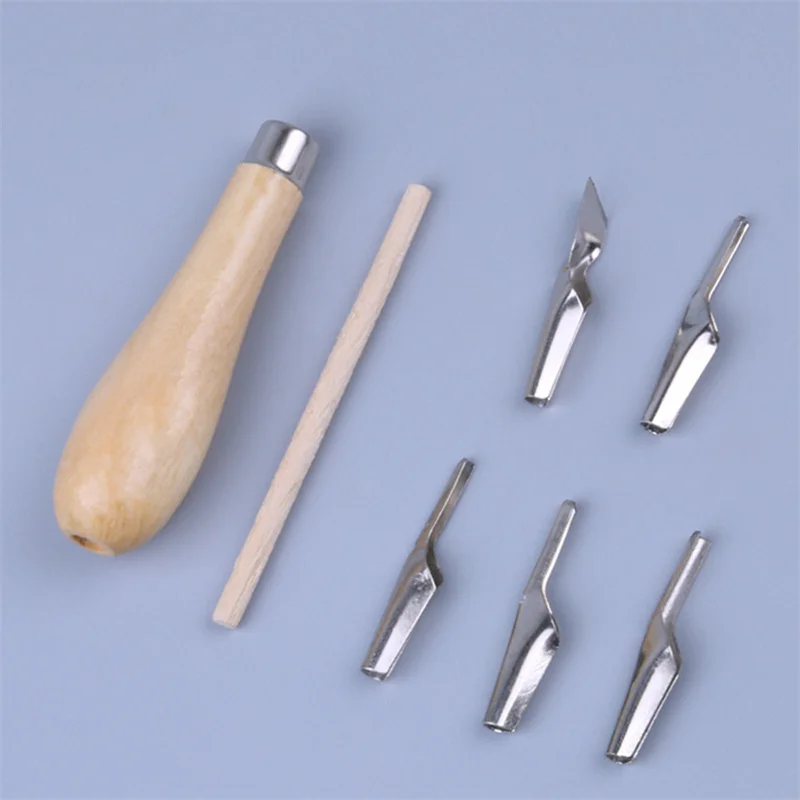 Lino Block Cutting Rubber Stamp Carving Tools 5 Blade Wood Handle Printmaking Carving Tools Set carving tool
