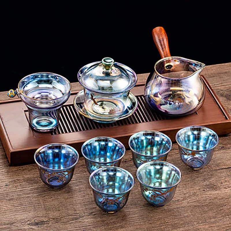 Colorful Glass Teacup Set, Tea Cup, Gaiwan, Leak, Chinese Kung Fu Tea Ceremony Set, Coffee Mug, Office and Home Use