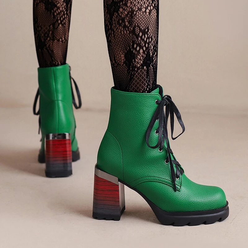 

BLXQPYT Zapatos De Mujer 2022 модные на толстом каблуке круглый носок молния перекрестная шнуровка Нескользящие ботильоны зимняя теплая женская обувь 9811