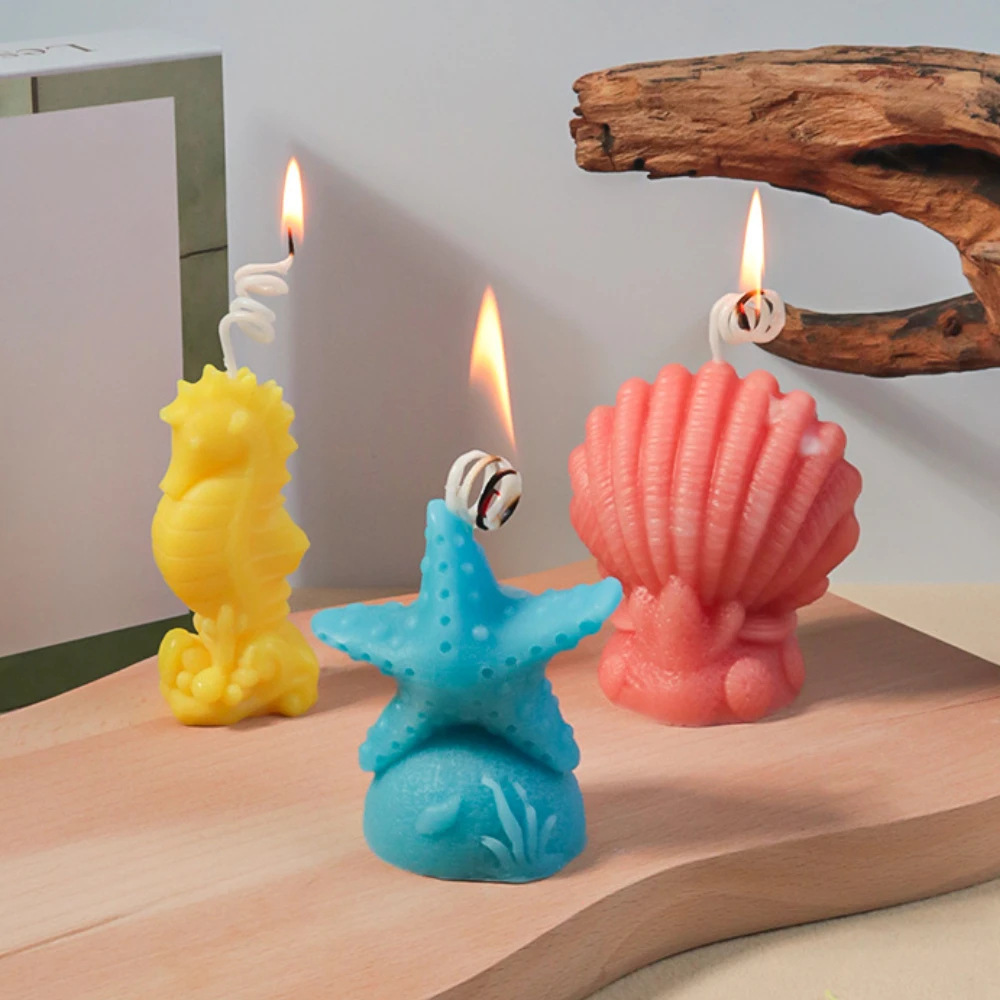 Ocean Series Beautiful Shell Column Silicone Soap Mold Starfish Hippocampus Candle Birthday Gift Chocolate Mould Baby Room Decor