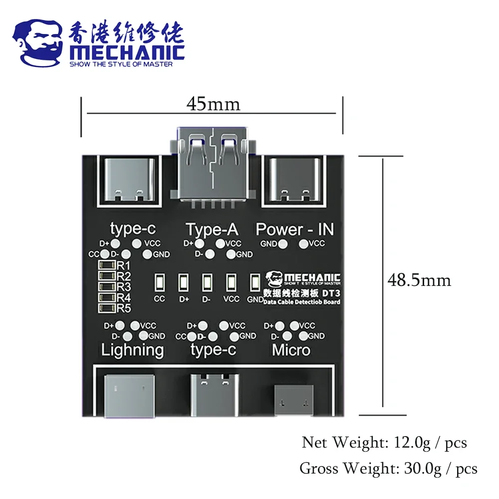

Data Cable Detection Board USB Cable Tester Short Circuit On-Off Switching For iOS Android Type-C Test Board MECHANIC Tool DT3