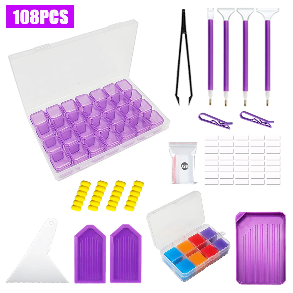 

108pcs 5D Diamond Painting Tools Kits pen Clay Tray Sticker Fixing Tool Diamond Embroidery Accessories Tray Storage Box sets